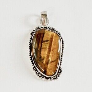 TIGER’S Eye Genuine Stone Pendant 925 Sterling Silver Plated